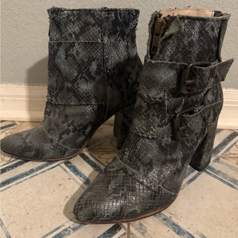 Freebird by Steven Blue Snakeskin Ankle Boots